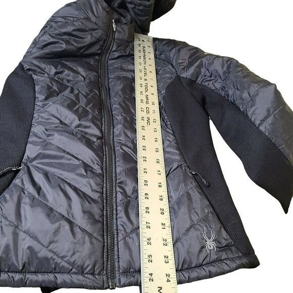 SPYDER Womens MED Full Zip Insulated Hooded Hybrid Quilted Puffer Jacket Black - Picture 8 of 11